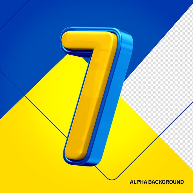 Yellow alphabet with number 7 3d blue