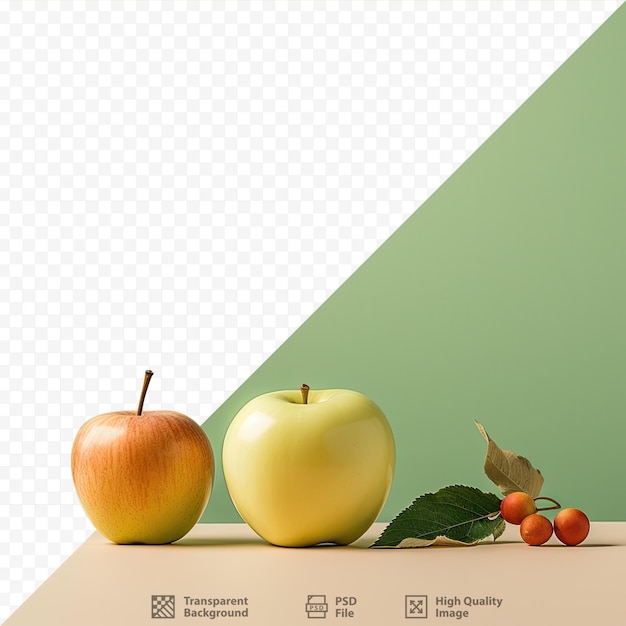 PSD 노란색과 녹색 사과는 투명한 배경에서 분리됩니다.