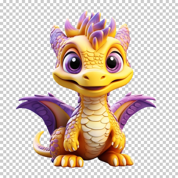 PSD 黄色と紫のドラゴンアニメの3dモデル