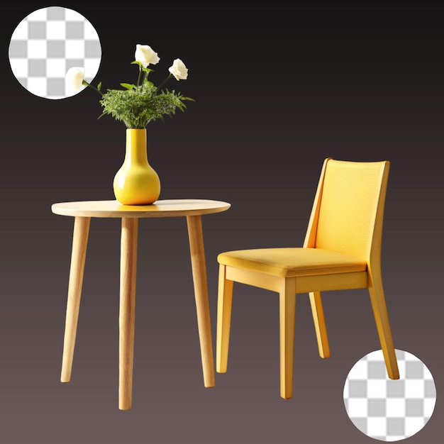 PSD yellow armchair and plant in 3d on transparent background