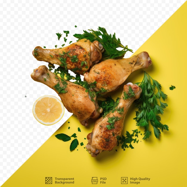 a yellow background with a picture of a chicken and a cup of lemonade.