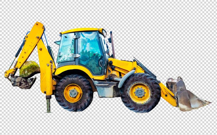 PSD yellow backhoe loader on transparent background