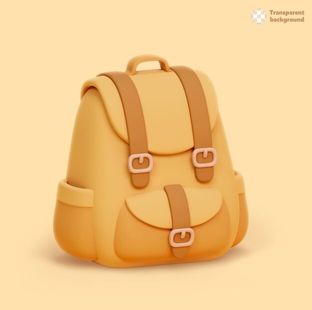 PSD a yellow backpack with the word transparent background