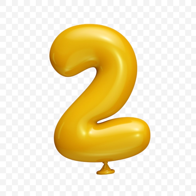 Yellow balloon alphabet number 2 on isolated background