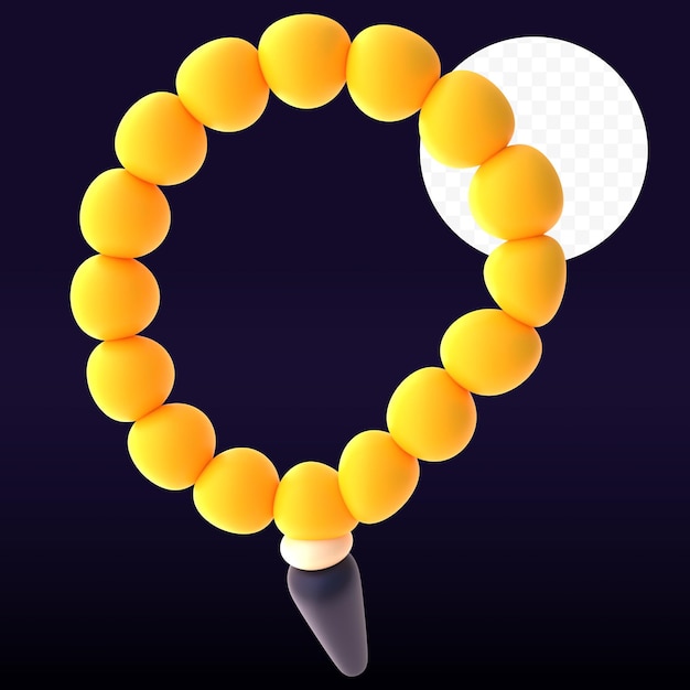 PSD a yellow bead necklace with a white ball on it