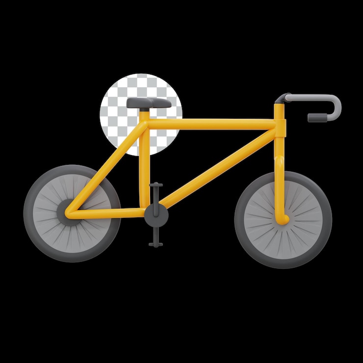 PSD a yellow bike with a white checkered seat and a black background