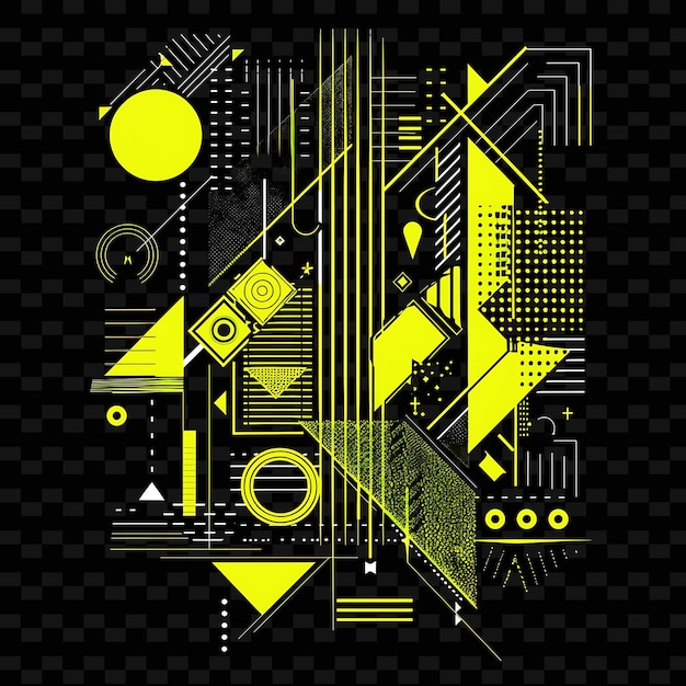 A yellow and black abstract design with a yellow background and a black and yellow circle