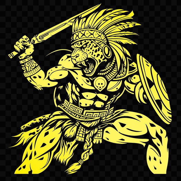 PSD a yellow and black background with a warrior holding a sword