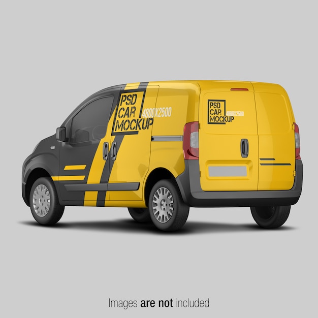 PSD yellow and black delivery van mockup