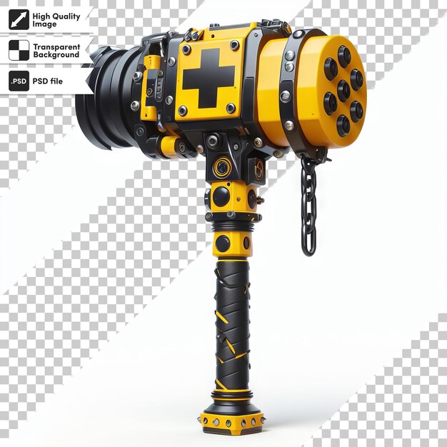 PSD a yellow and black flashlight with a black and white background