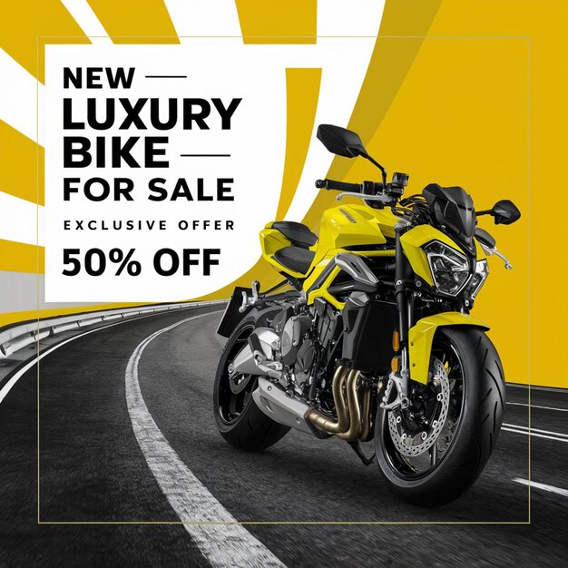 PSD a yellow and black motorcycle advertises a luxury sale