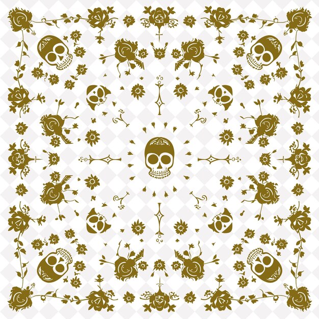 PSD a yellow and black pattern with skulls and flowers