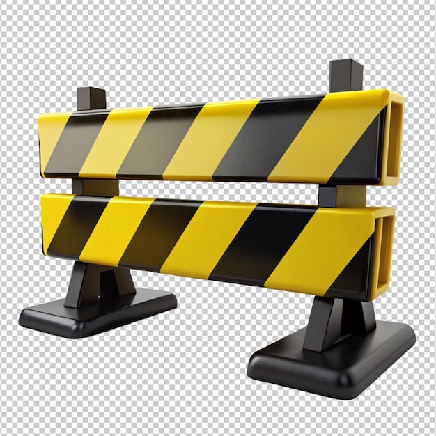 PSD yellow and black traffic barricade on transparent background