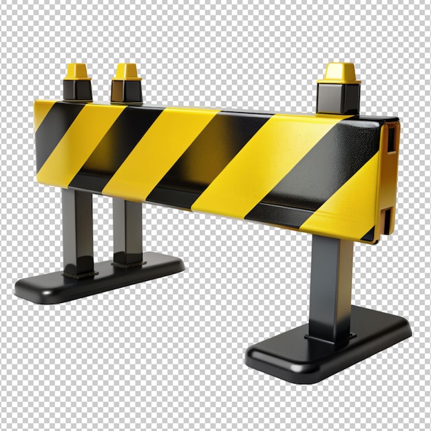 PSD yellow and black traffic barricade on transparent background