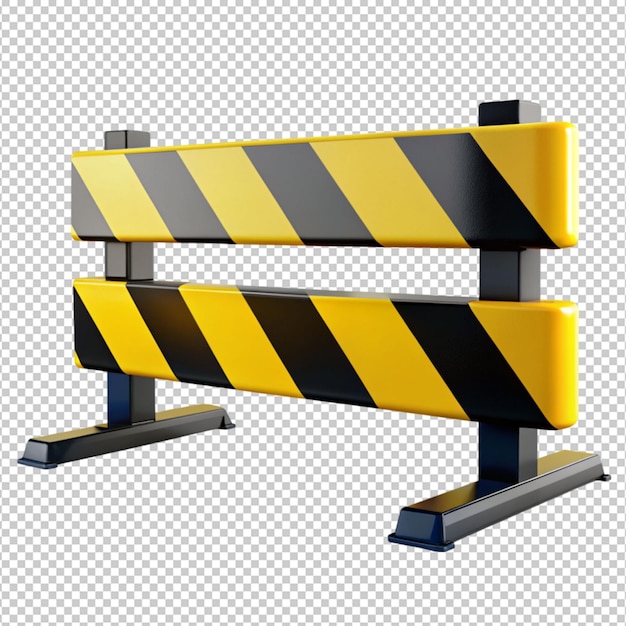 PSD yellow and black traffic barricade on transparent background