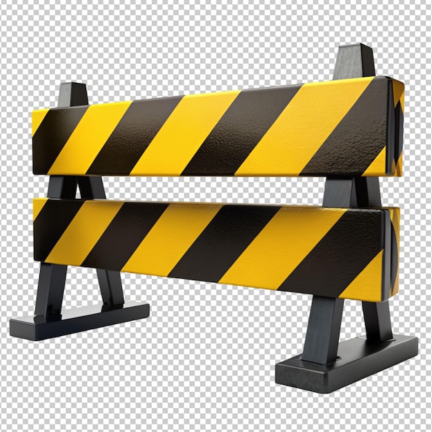 PSD yellow and black traffic barricade on transparent background