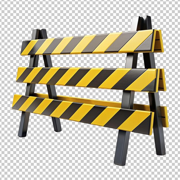 PSD yellow and black traffic barricade on transparent background