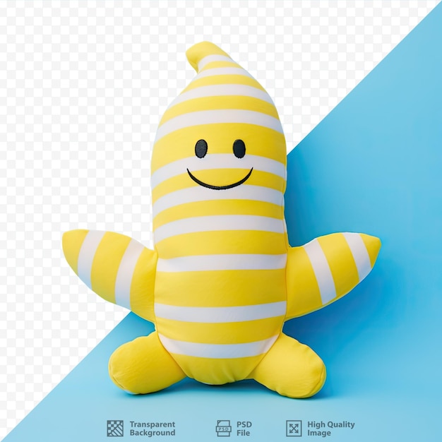 PSD yellow and blue toy banana with stripes on a transparent background