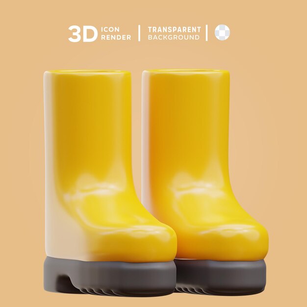 PSD stivali gialli illustrazione 3d rendering icona 3d colorato isolato