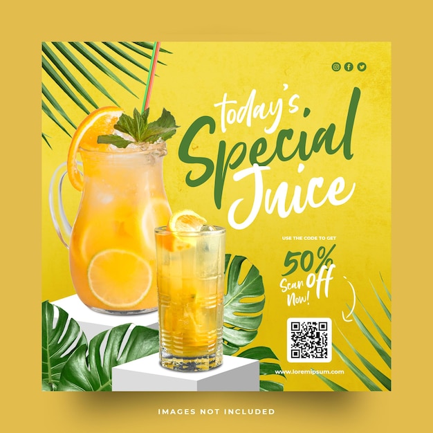 PSD a yellow box with a poster that says today's special juice.