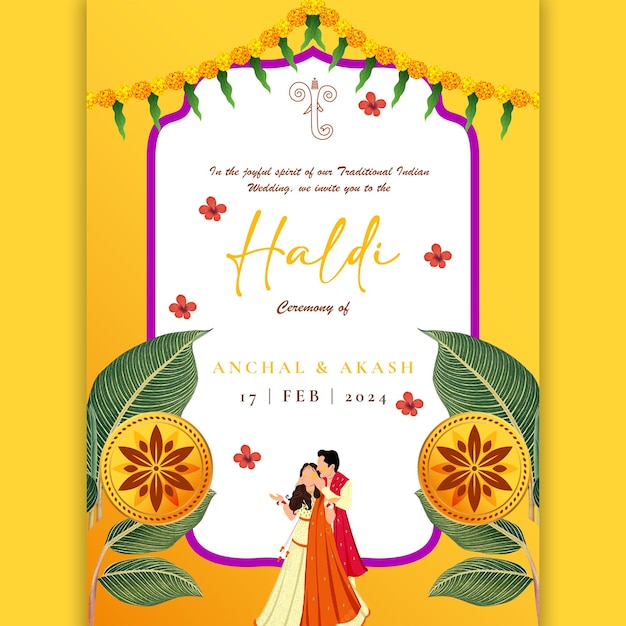 Yellow bright haldi invite psd