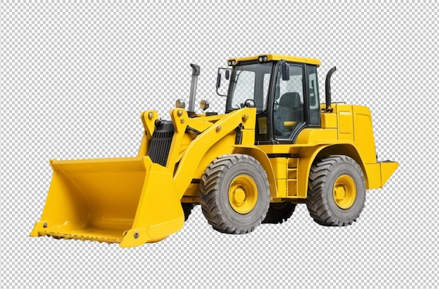 Yellow bulldozer with a bucket digging soil