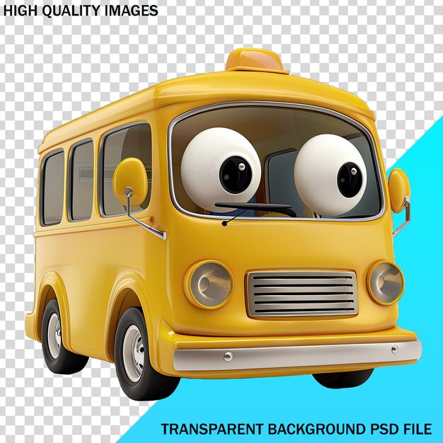 A yellow bus with eyes and eyes on it