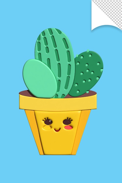 A yellow cactus pot with a smiley face on it