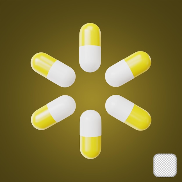 Yellow capsule in a cross array 3d illustration