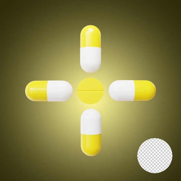 Yellow capsule in a cross array 3d rendering