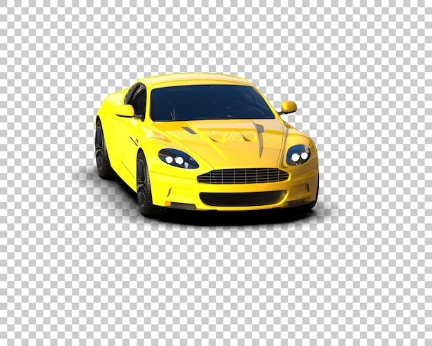 a yellow car with the headlights on and the front is yellow