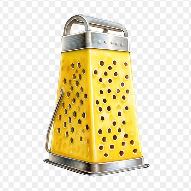 A yellow cheese dispenser with a hole in it