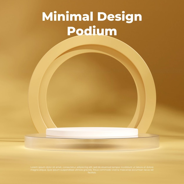 Yellow circle backdrop rendering 3d blank space white and glass texture podium in square
