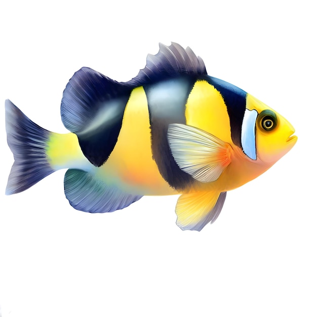 PSD yellow clownfish isolated on white clipart