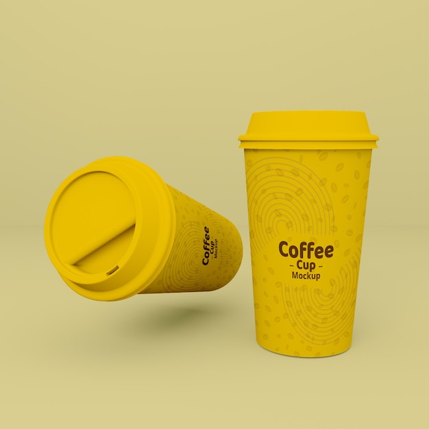 Progettazione realistica del modello 3d della tazza di caffè di colore giallo
