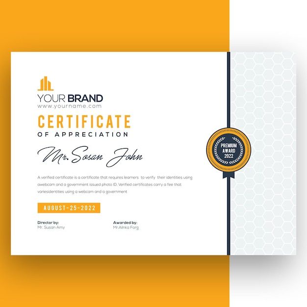 Yellow corporate certificate template