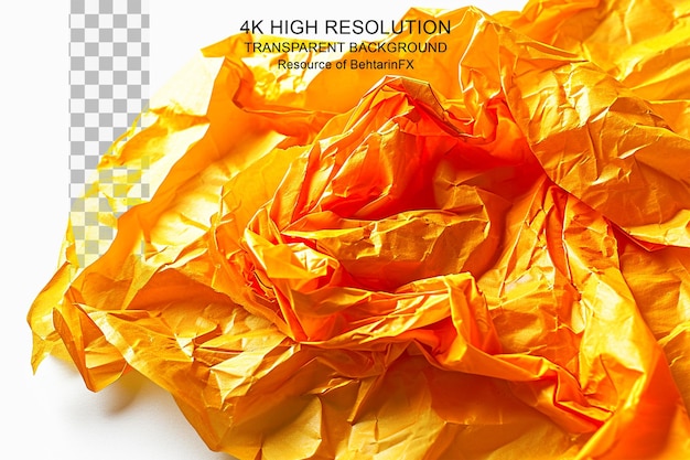 Yellow crumpled paper old paper isolated on transparent background