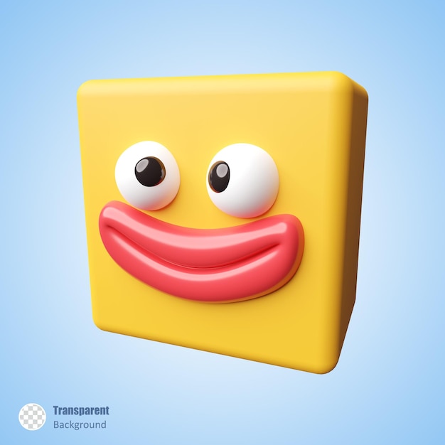 Cubo giallo con faccia da clown nel design di rendering 3d