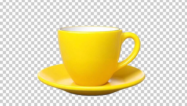 PSD yellow cup with saucer on a transparent background