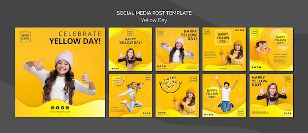 PSD yellow day concept social media post template