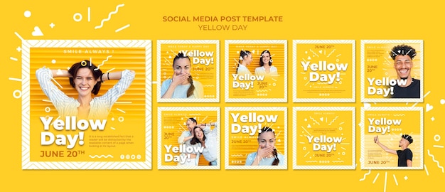 Yellow day social media posts template