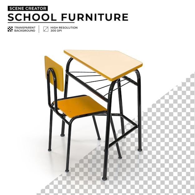 yellow design school desk and chair for children in the classroom