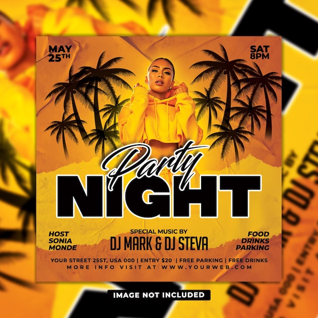 PSD yellow dj club night party flyer template designs