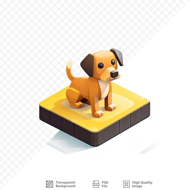 PSD a yellow dog is standing on a yellow platform with a black nose.