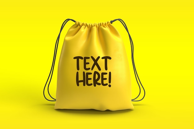 Yellow drawstring bag mockup isolated