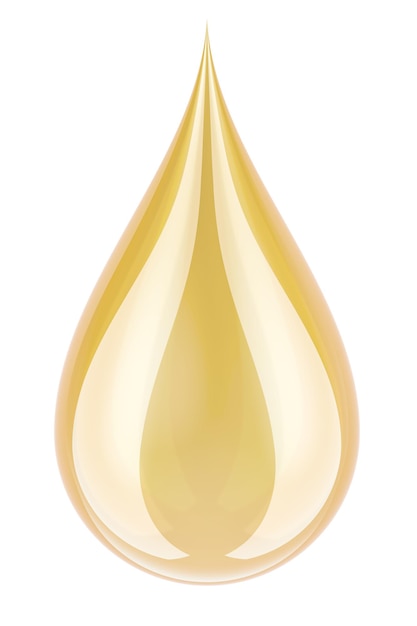 Yellow Drop oil drop golden liquid drop 3D rendering isolated on transparent background