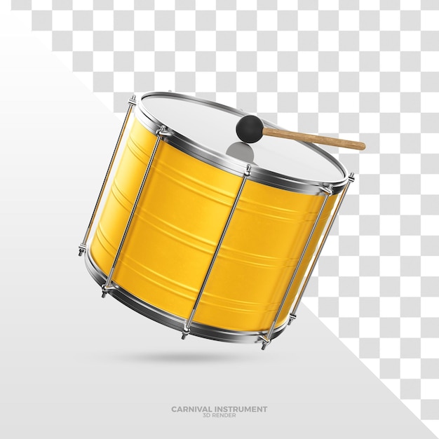 PSD Желтый барабанный бумбо-инструмент 3d render для carnaval