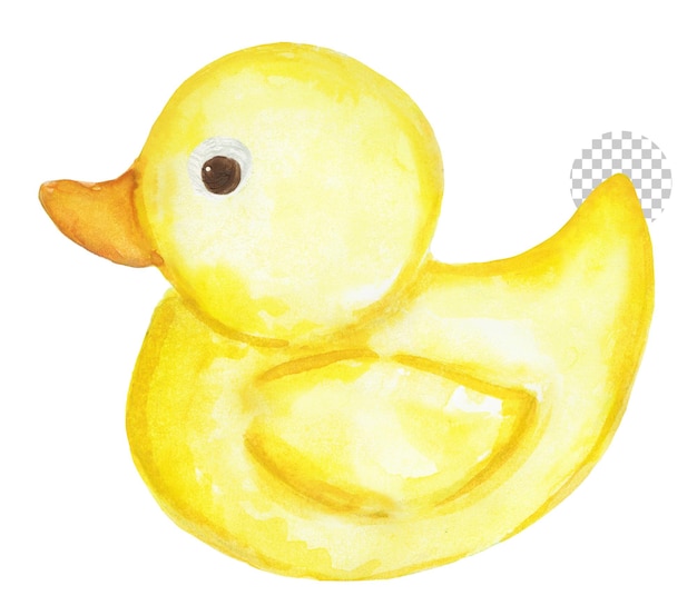 PSD yellow duck on white background watercolor drawing illustration cartoon forest animal for print