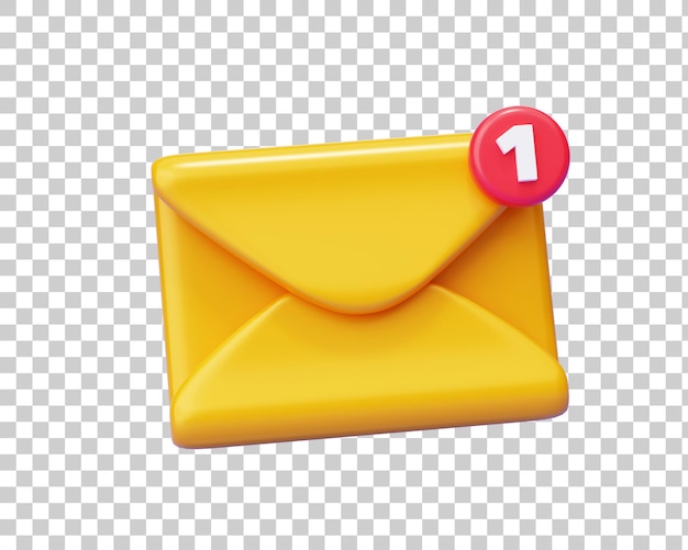 PSD e-mail o posta gialla con illustrazione dello sfondo dell'icona di notifica 3d