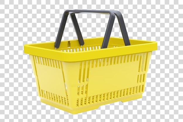 Yellow empty shopping basket isolated on white background 3d render illustration